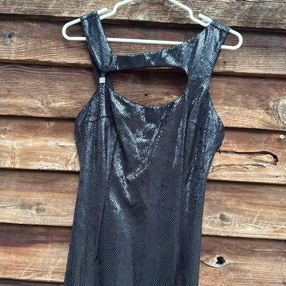 JANINE party vintage Elegant Black Sleeveless Dress asymmetrical mini beaded - Picture 5 of 13